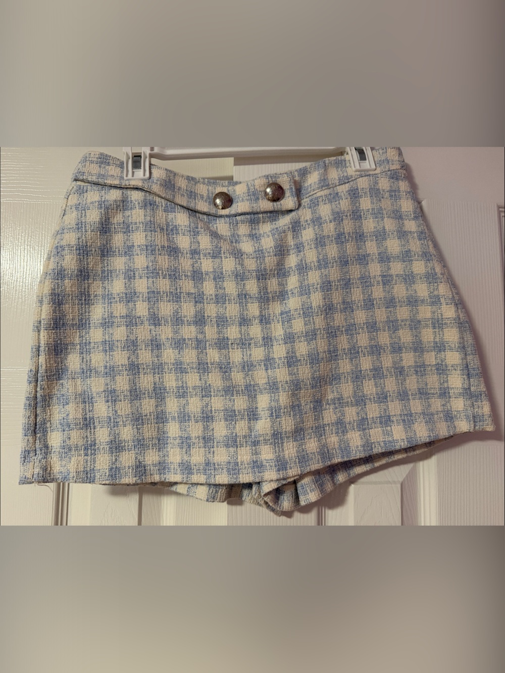 Zara Blue and Cream Check Tweed Mini Skort